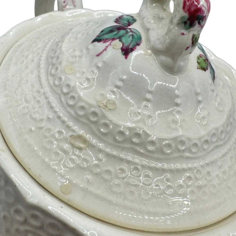 Spode Jewel Copeland England Sugar‎ Bowl Footed Rose Floral Lid Antique